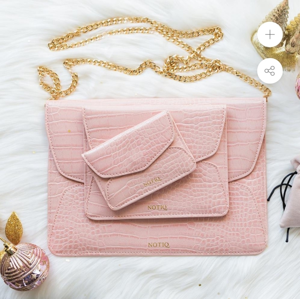 Notiq Blush Croc Vegan Leather Trio Clutch Set